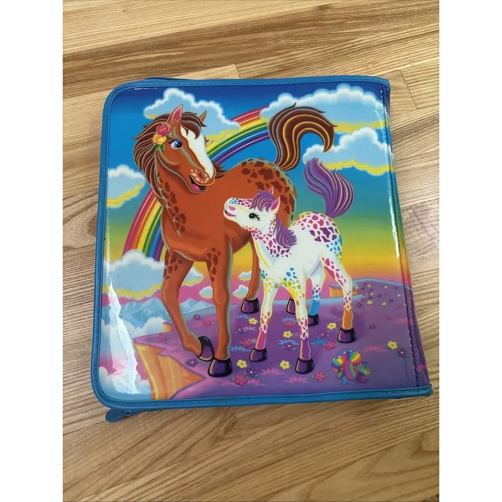 Vintage 1990s Lisa Frank Horse Rainbow Chaser Foal Zip Up 3 Ring Binder Blue